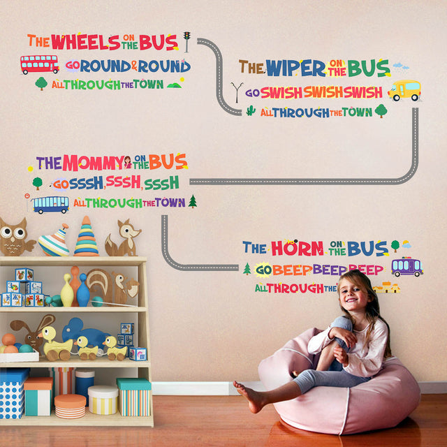 Wheels on the Bus - Rhyme themed Colorful Wall Decal for Baby Nursery