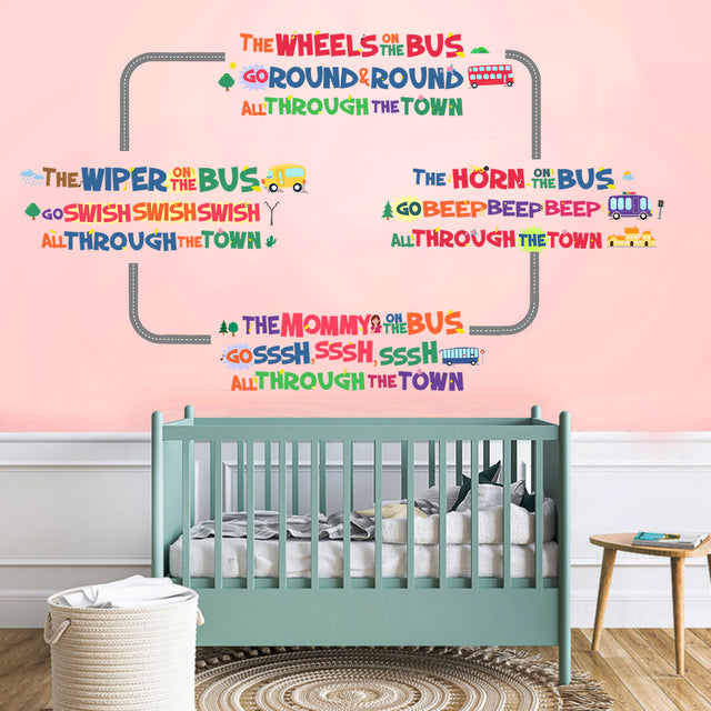 Wheels on the Bus - Rhyme themed Colorful Wall Decal for Baby Nursery