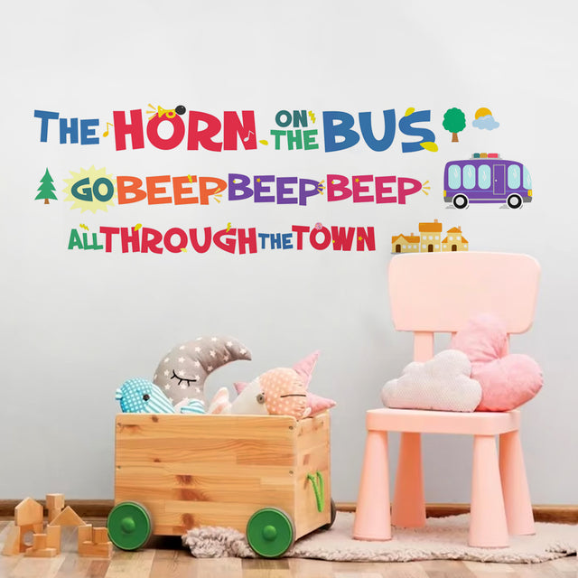 Wheels on the Bus - Rhyme themed Colorful Wall Decal for Baby Nursery