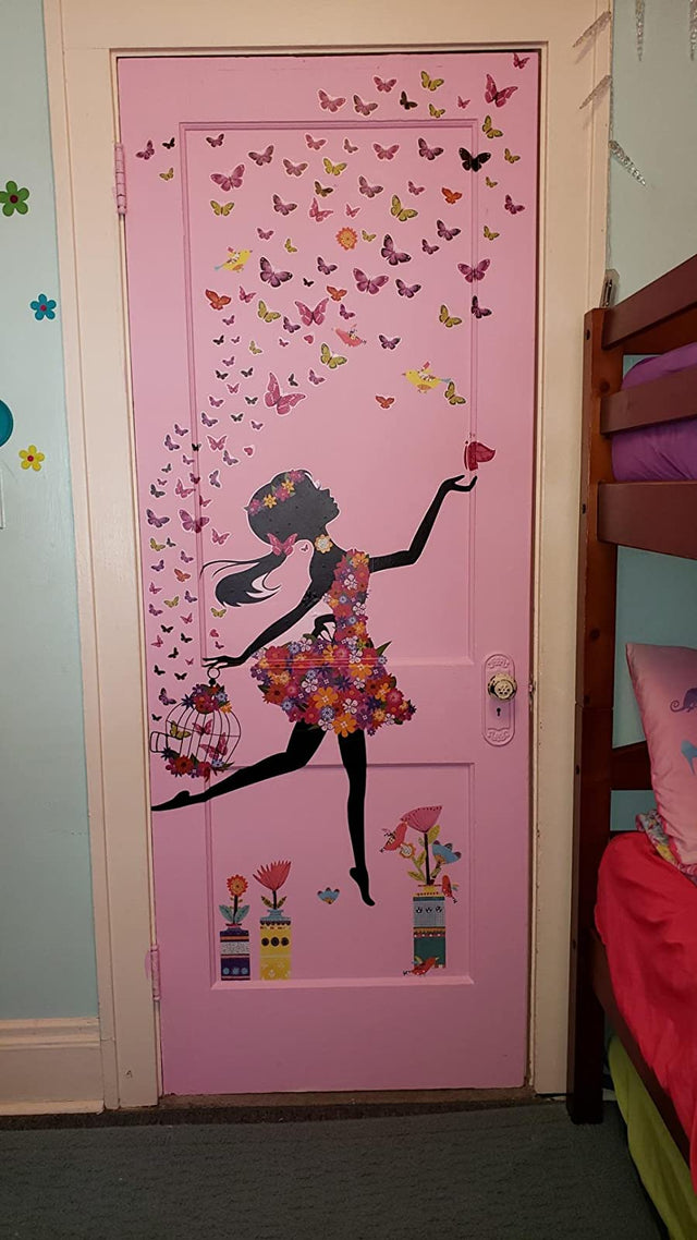 DEKOSH Girl Wall Decals for Baby Nursery | Black Girl with Cage & Butterflies