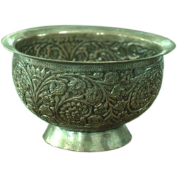 Vintage Decor Item : Engraved  Metallic Bowl