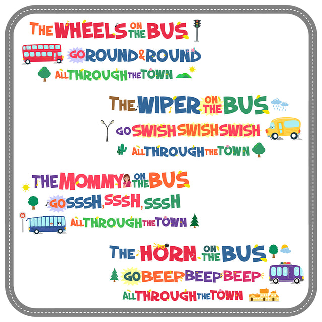 Wheels on the Bus - Rhyme themed Colorful Wall Decal for Baby Nursery