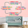 Wheels on the Bus - Rhyme themed Colorful Wall Decal for Baby Nursery