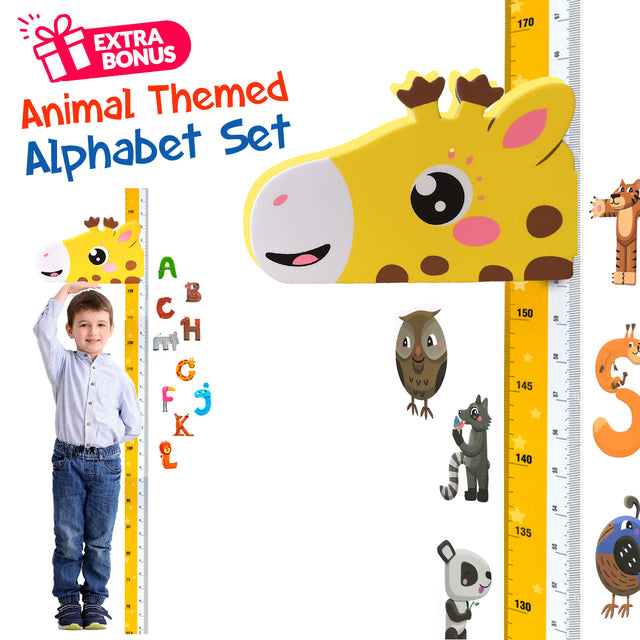 Children's growth chart with animal-themed alphabet set and height measurement