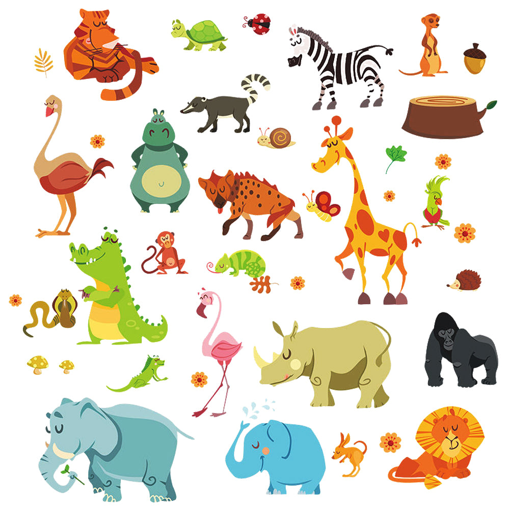 Jungle Animal Wall Decal Pack of 50 Colorful Baby Nursery Stickers – Dekosh