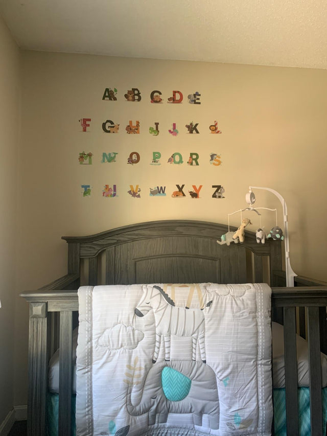 Educational Animal Alphabet Kids Wall Decals - Baby Nursery Decor Peel & Stick Decorative Baby Stickers for Playroom, Classroom Decoration