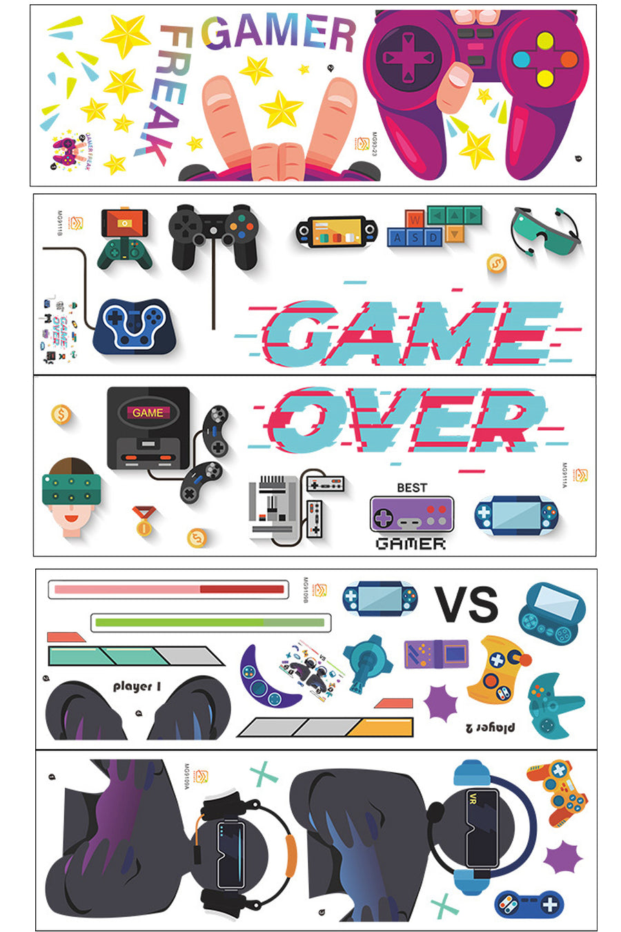 Gamer Room Decor Full Set with 35 Gaming Decorative Stickers